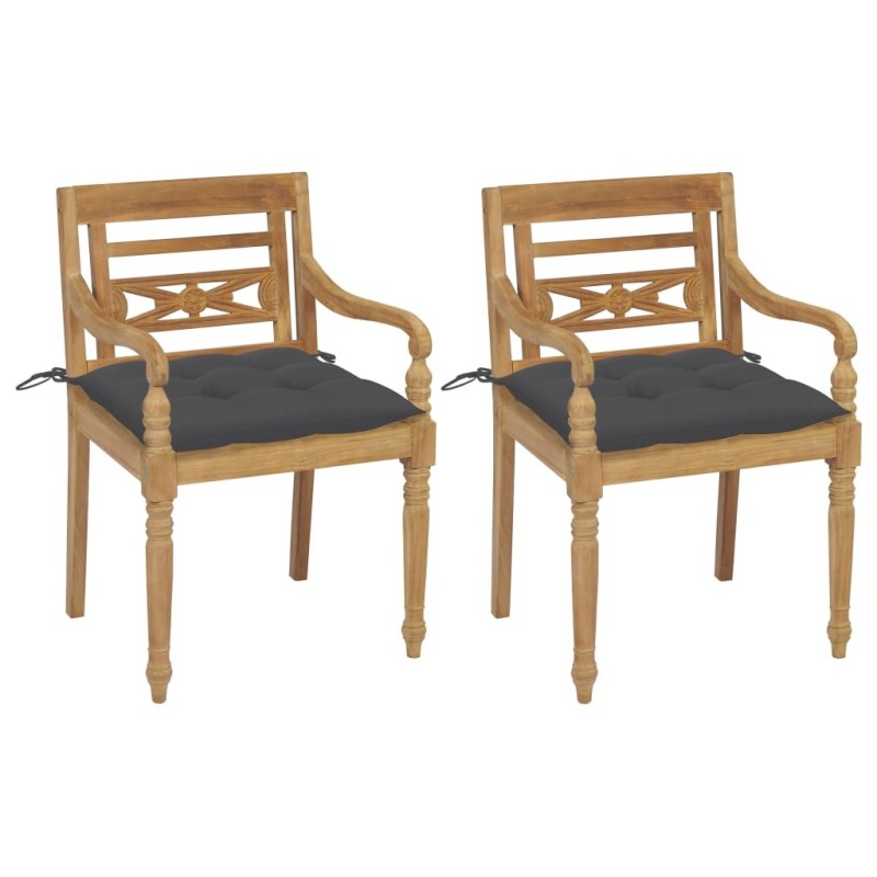 Chaises Batavia lot de 2 avec coussins anthracite Bois de teck 550895550895