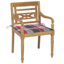 Chaises Batavia lot de 2 coussins à carreaux rouge Teck massif 550903550903