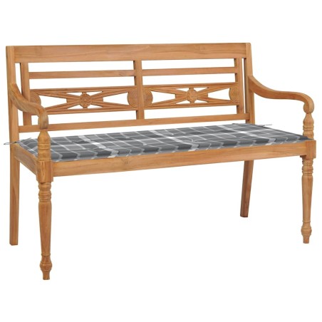 Banc Batavia avec coussin à carreaux gris 120 cm Bois de teck 550910550910