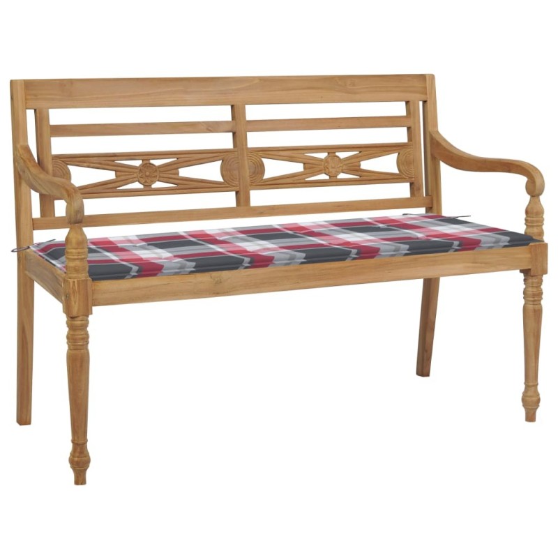 Banc Batavia avec coussin à carreaux rouge 120 cm Bois de teck 550911550911