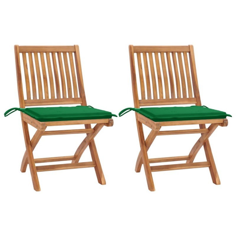 Chaises de jardin lot de 2 et coussins vert Bois de teck massif 550927550927