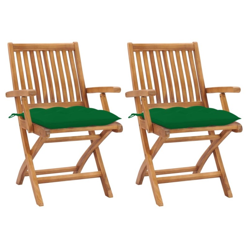 Chaises de jardin lot de 2 et coussins vert Bois de teck massif 550932550932