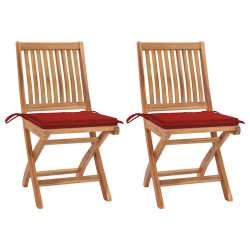 Chaises de jardin lot de 2 et coussins rouge Bois teck massif 550935550935