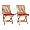 Chaises de jardin lot de 2 et coussins rouge Bois teck massif 550935550935