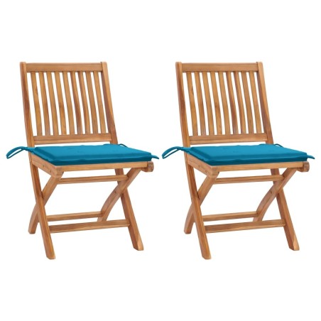 Chaises de jardin lot de 2 et coussins bleu Bois de teck massif 550939550939
