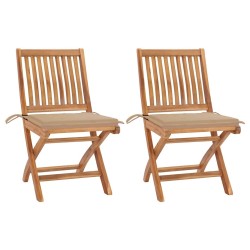 Chaises de jardin lot de 2 et coussins beige Bois teck massif 550940550940
