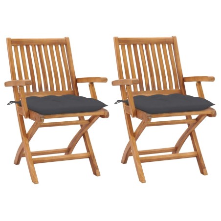 Chaises de jardin lot de 2 et coussins anthracite Bois de teck 550950550950