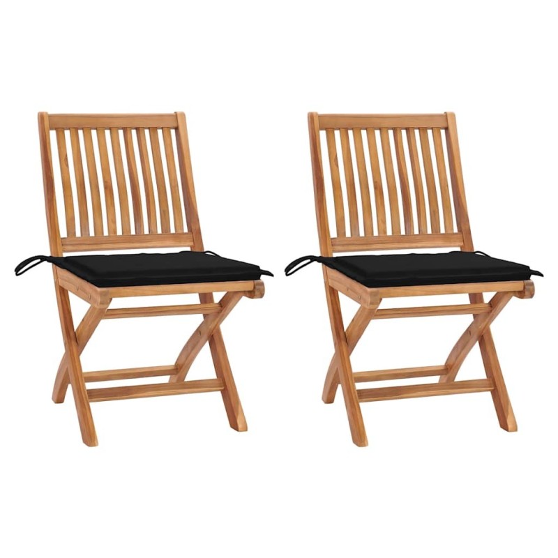 Chaises de jardin lot de 2 et coussins noir Bois de teck massif 550975550975