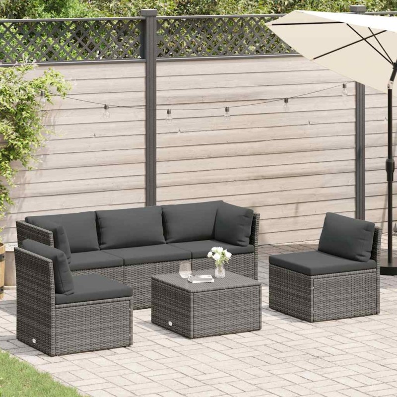 Salon de jardin 4 pcs avec coussins Résine tressée Gris 551010551010
