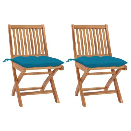 Chaises de jardin lot de 2 avec coussins bleu clair Teck massif 551012551012