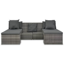 Salon de jardin 4 pcs avec coussins Résine tressée Gris 551016551016