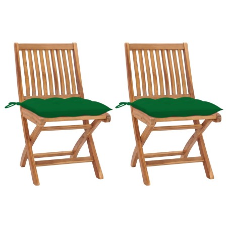 Chaises de jardin lot de 2 et coussins vert Bois de teck massif 551024551024