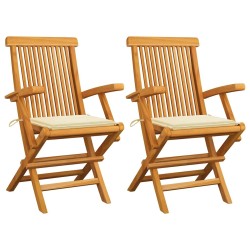 Chaises de jardin avec coussins crème lot de 2 Bois teck massif 551026551026