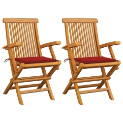 Chaises de jardin et coussins rouge lot de 2 Bois teck massif 551031551031