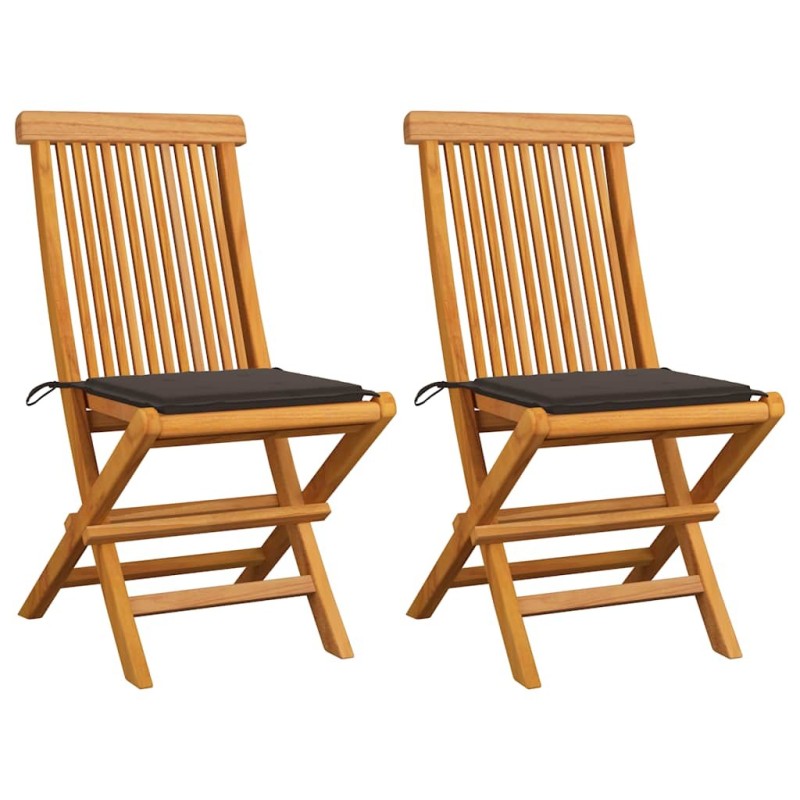 Chaises de jardin et coussins taupe lot de 2 Bois teck massif 551035551035