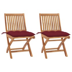 Chaises de jardin lot de 2 coussins rouge bordeaux Teck massif 551037551037