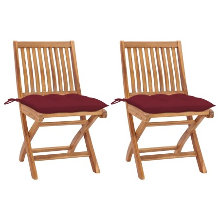 Chaises de jardin lot de 2 coussins rouge bordeaux Teck massif 551037551037
