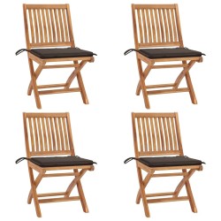 Chaises pliables de jardin avec coussins lot de 4 Teck solide 551045551045