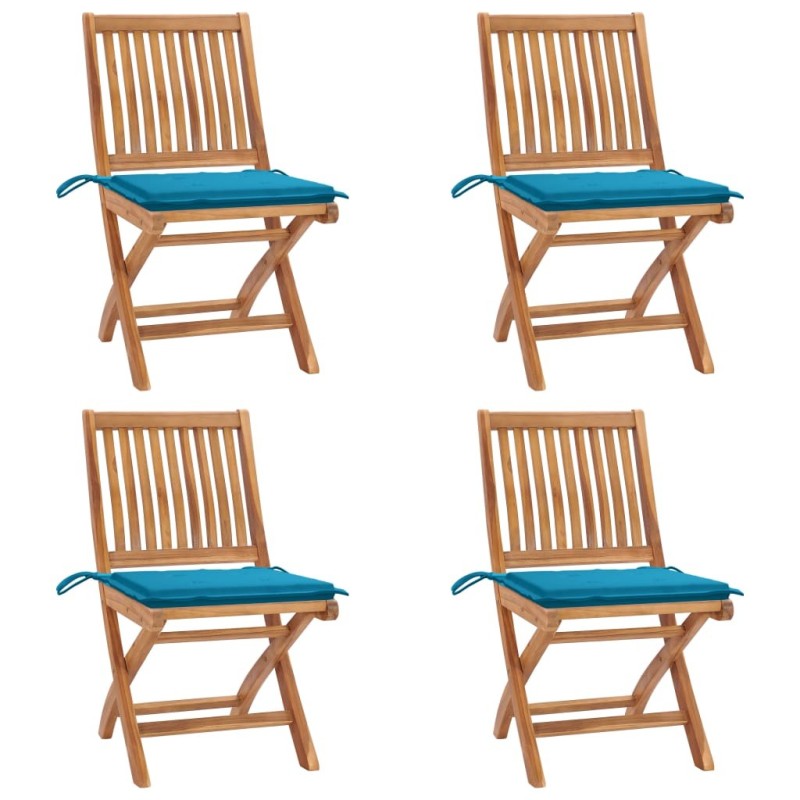 Chaises pliables de jardin avec coussins lot de 4 Teck solide 551049551049
