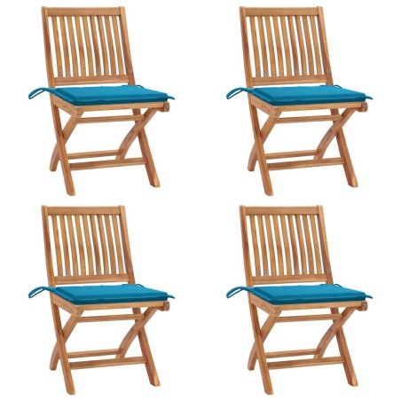 Chaises pliables de jardin avec coussins lot de 4 Teck solide 551049551049