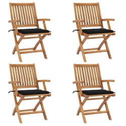 Chaises pliables de jardin avec coussins lot de 4 Teck solide 551050551050