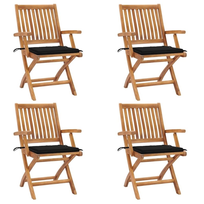 Chaises pliables de jardin avec coussins lot de 4 Teck solide 551050551050