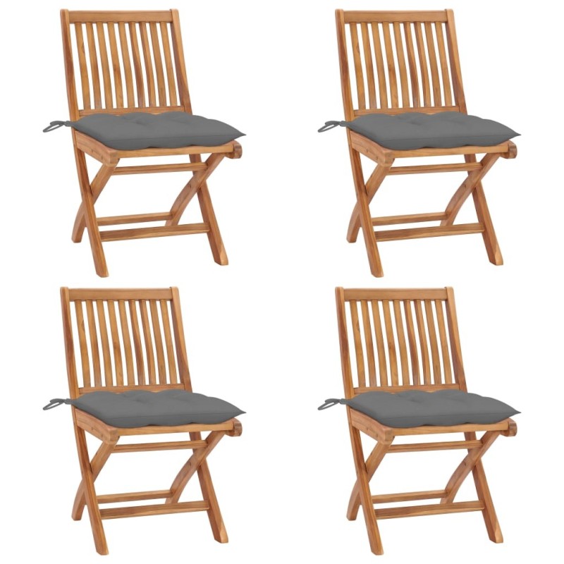 Chaises pliables de jardin avec coussins lot de 4 Teck solide 551051551051