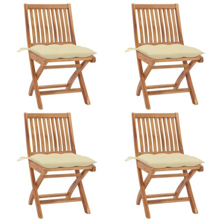 Chaises pliables de jardin avec coussins lot de 4 Teck solide 551052551052