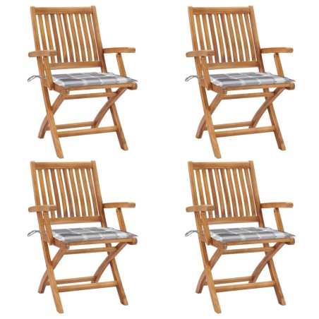 Chaises pliables de jardin avec coussins lot de 4 Teck solide 551053551053