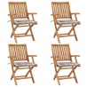 Chaises pliables de jardin avec coussins lot de 4 Teck solide 551053551053