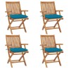 Chaises pliables de jardin avec coussins lot de 4 Teck solide 551054551054