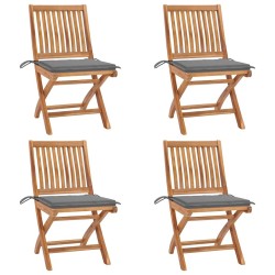Chaises pliables de jardin avec coussins lot de 4 Teck solide 551055551055