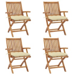 Chaises pliables de jardin avec coussins lot de 4 Teck solide 551056551056