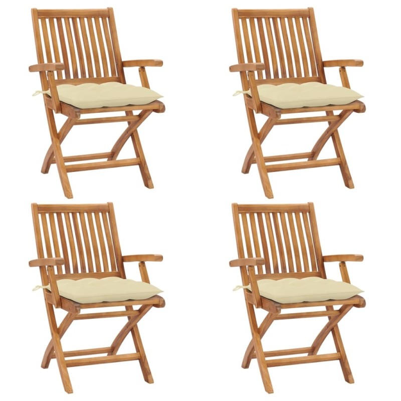 Chaises pliables de jardin avec coussins lot de 4 Teck solide 551056551056