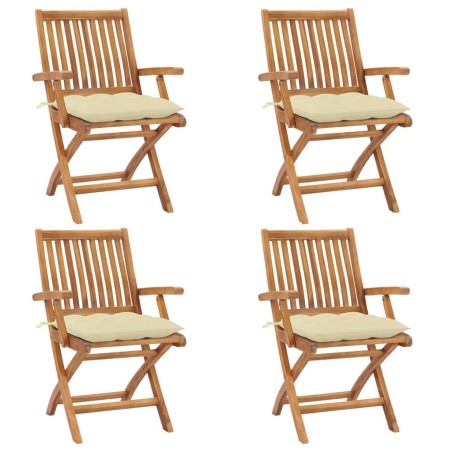 Chaises pliables de jardin avec coussins lot de 4 Teck solide 551056551056