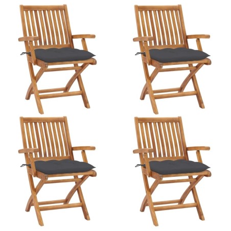 Chaises pliables de jardin avec coussins lot de 4 Teck solide 551057551057