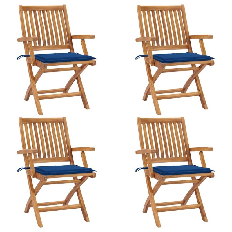 Chaises pliables de jardin avec coussins lot de 4 Teck solide 551058551058