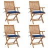Chaises pliables de jardin avec coussins lot de 4 Teck solide 551058551058