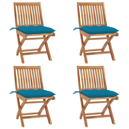 Chaises pliables de jardin avec coussins lot de 4 Teck solide 551059551059