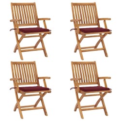 Chaises pliables de jardin avec coussins lot de 4 Teck solide 551060551060