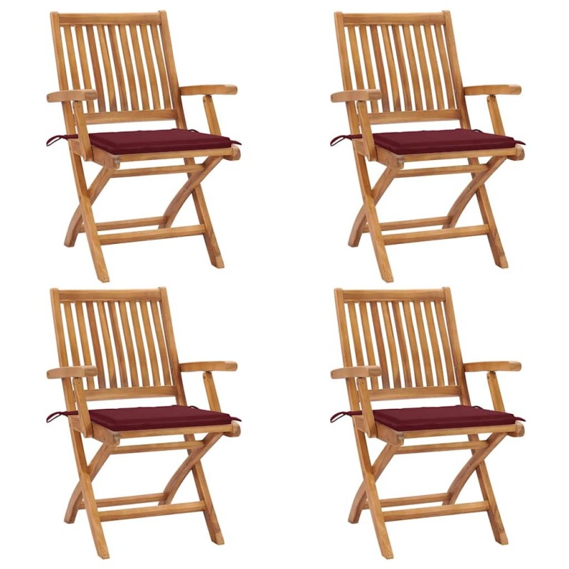 Chaises pliables de jardin avec coussins lot de 4 Teck solide 551060551060