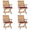 Chaises pliables de jardin avec coussins lot de 4 Teck solide 551060551060