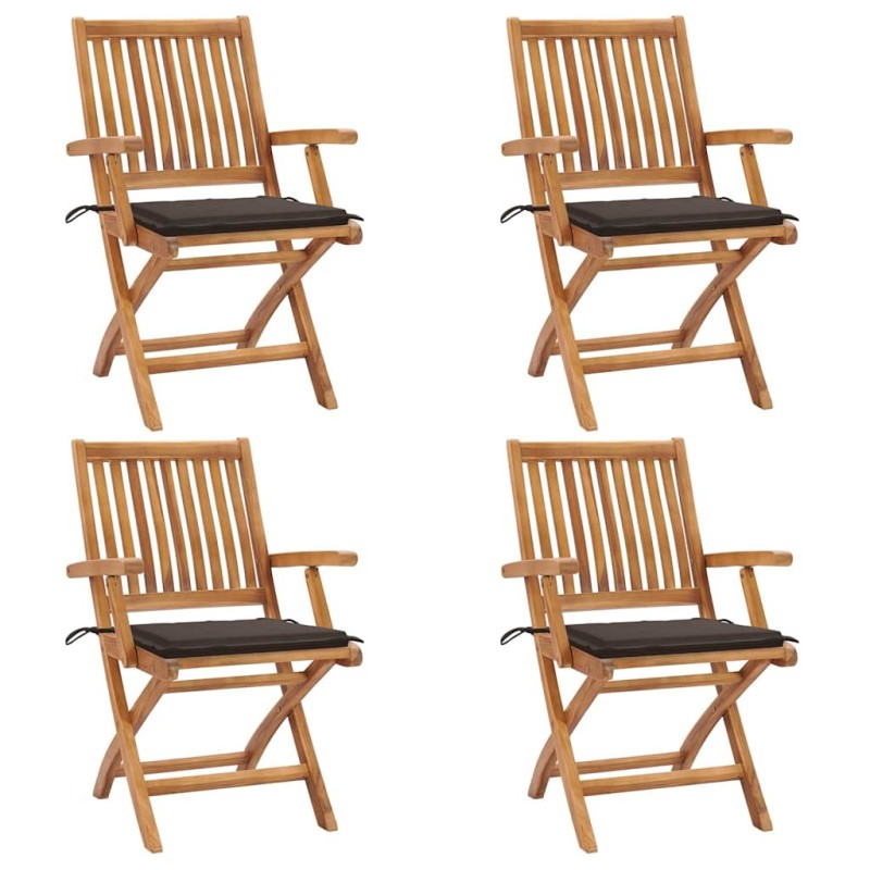 Chaises pliables de jardin avec coussins lot de 4 Teck solide 551061551061