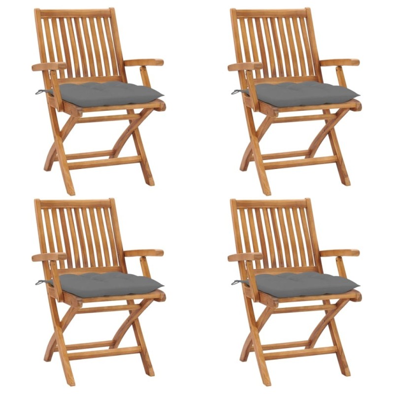 Chaises pliables de jardin avec coussins lot de 4 Teck solide 551062551062