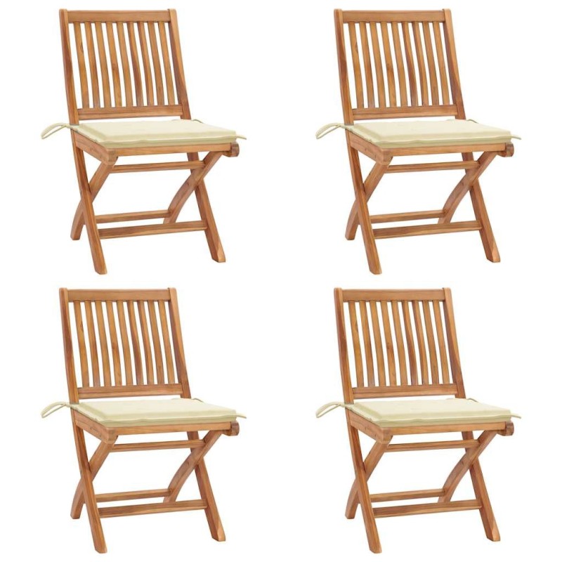 Chaises pliables de jardin avec coussins lot de 4 Teck solide 551063551063