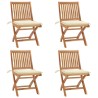 Chaises pliables de jardin avec coussins lot de 4 Teck solide 551063551063