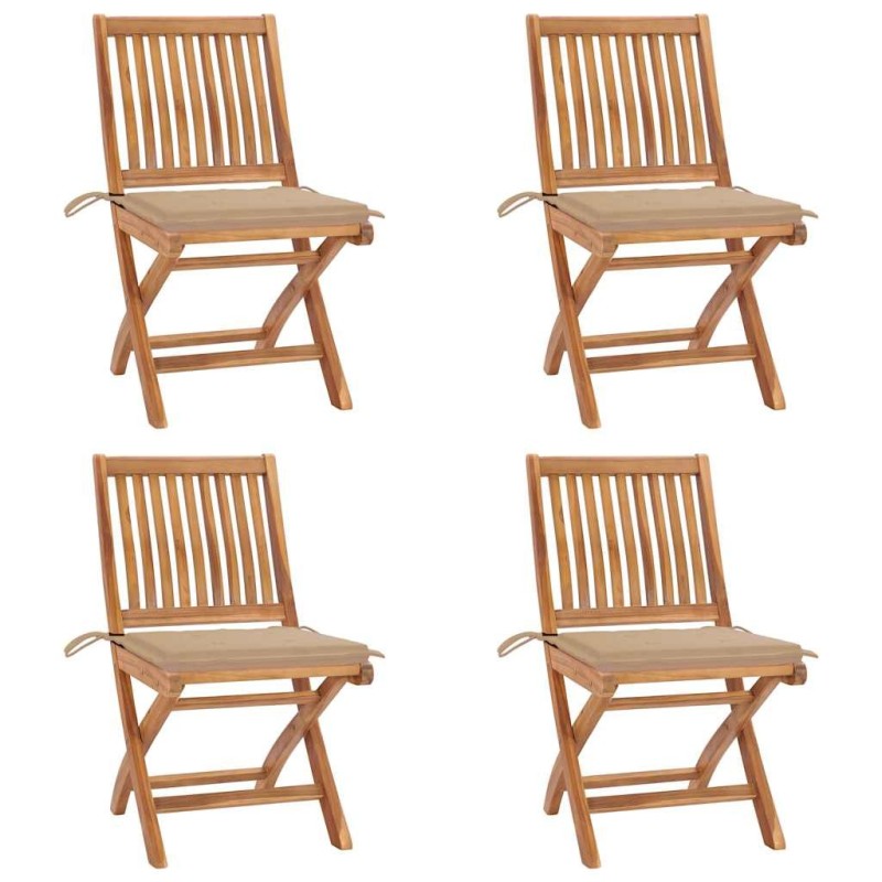 Chaises pliables de jardin avec coussins lot de 4 Teck solide 551064551064