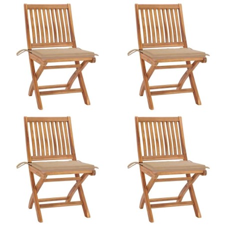 Chaises pliables de jardin avec coussins lot de 4 Teck solide 551064551064