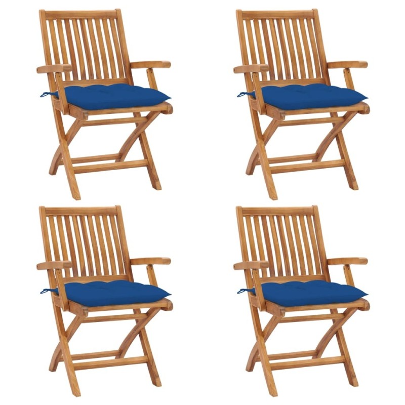 Chaises pliables de jardin avec coussins lot de 4 Teck solide 551067551067