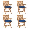 Chaises pliables de jardin avec coussins lot de 4 Teck solide 551067551067